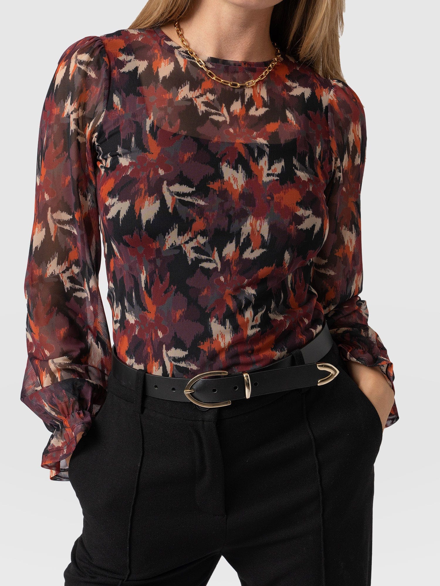 Poppy Mesh Long Sleeve Top Earthy Bloom - Women's Top | Saint + Sofia® EU